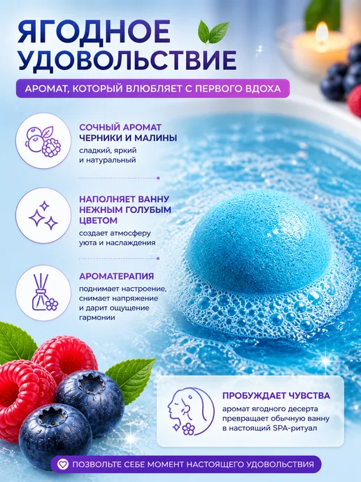 Kiz77 Ароматный бурлящий шар для ванны, голубой, фото 4