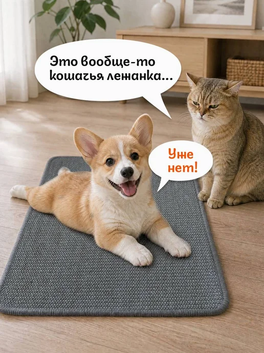 ZOME Когтеточка лежанка коврик для кошек собак из сизаля с игрушк…, серый, фото 4