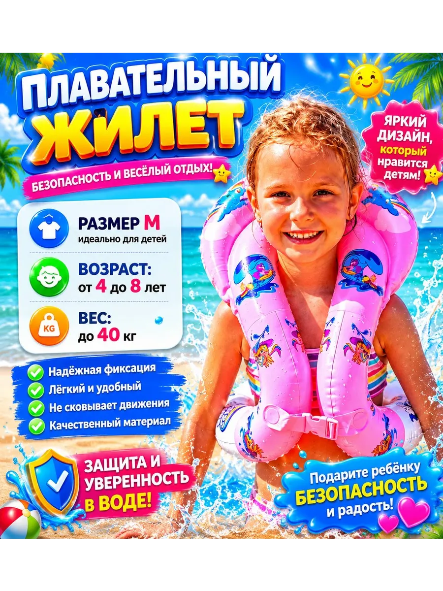 Жилет для плавания детский надувной