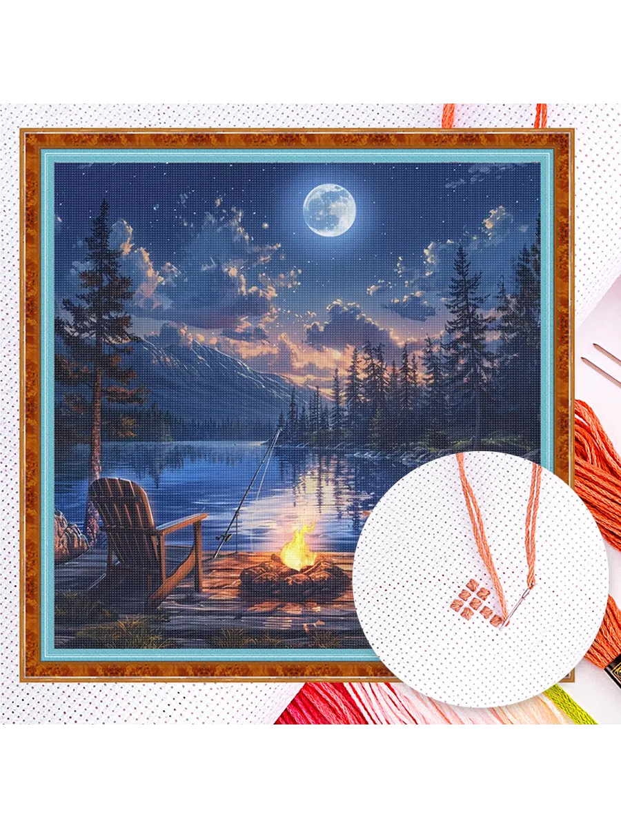 Костёр замок 14CT набор для вышивки декор 40х40см