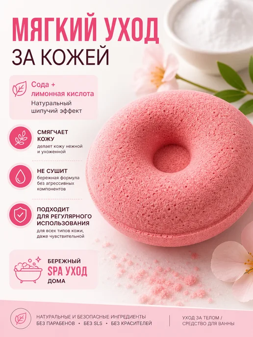 ШИКА Бомбочка для ванны клубника шипучая соль SPA уход, оранжевый, фото 4