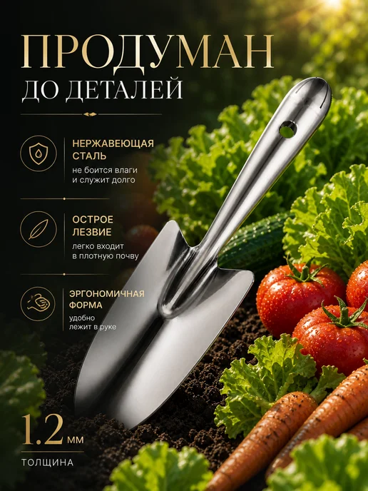 садовый совок прочный металлический, серый, фото 4