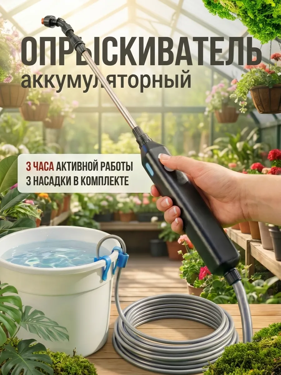 Опрыскиватель аккумуляторный садовый со шлангом 6 метров