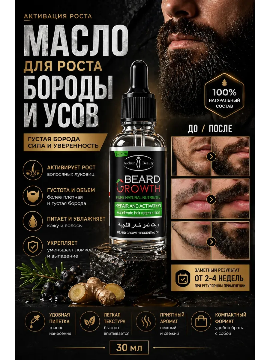 Масло для роста бороды мужской