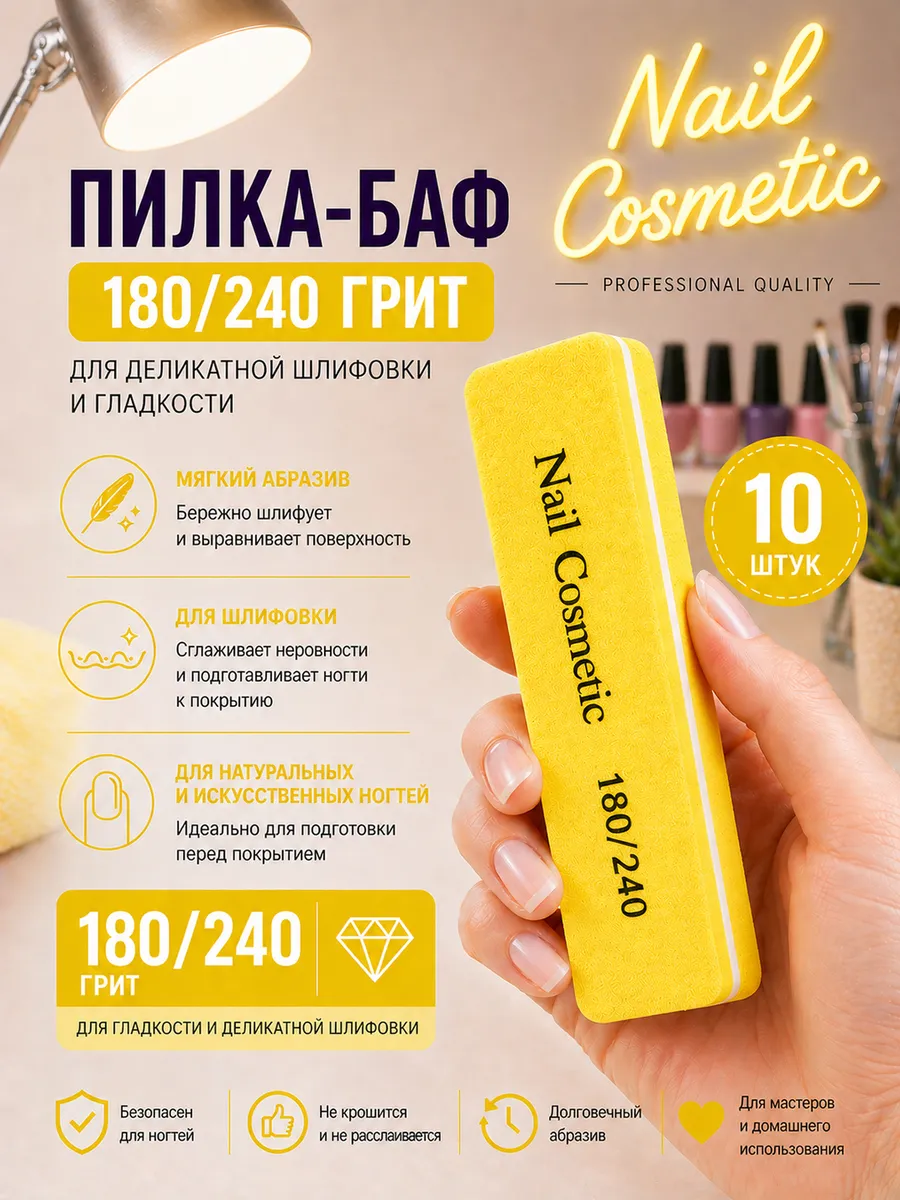 Баф (прямоугольный) 180/240 грит - желтый 10 шт
