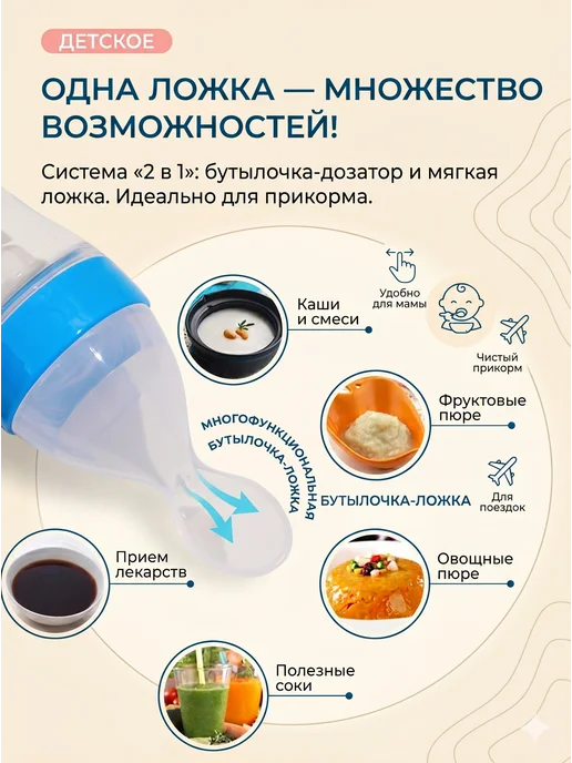 Ложка-дозатор для кормления и первого прикорма силиконовая, голубой, фото 2