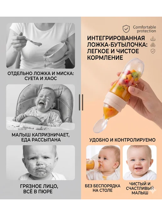 Ложка-дозатор для кормления и первого прикорма силиконовая, голубой, фото 3