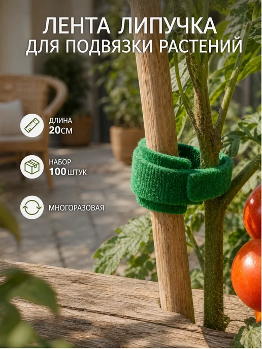 подвязка для растений на липучке многоразовая 100 шт 20см, 100 шт