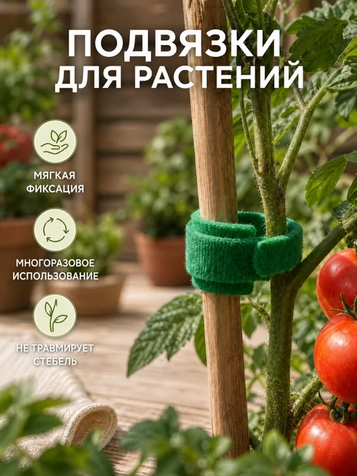 подвязка для растений на липучке многоразовая 100 шт 20см, 100 шт, фото 2