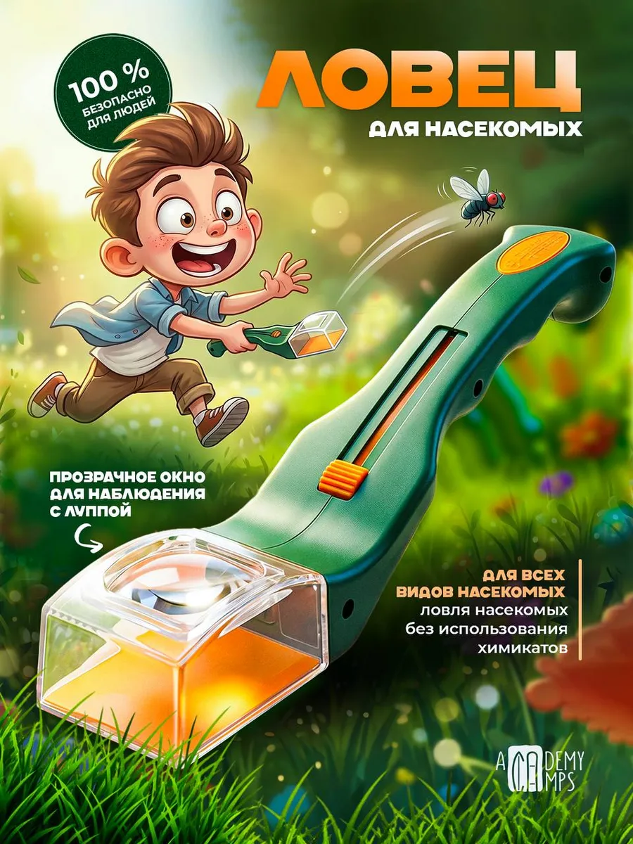 Ручной ловец - ловушка для насекомых с лупой