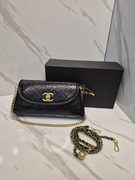 chanel. Мини клатч на цепочке, черный, фото 2