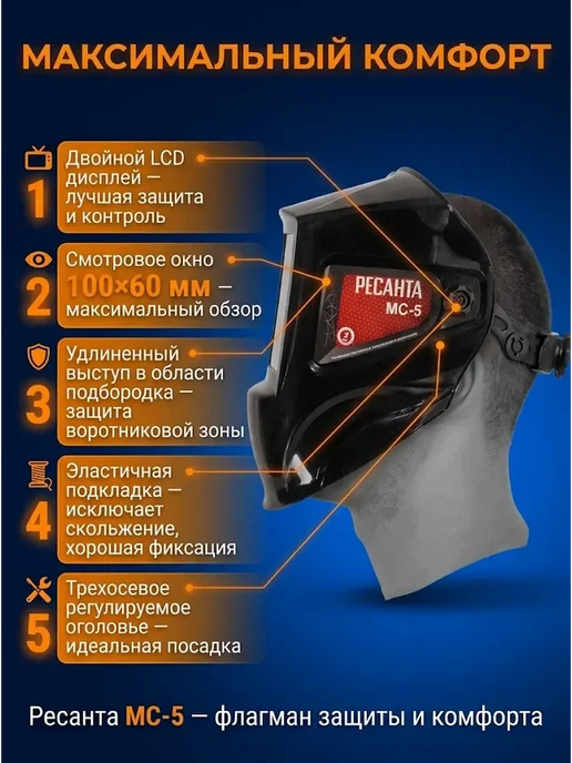 РЕСАНТА Сварочная маска хамелеон МС-5, черный, фото 7
