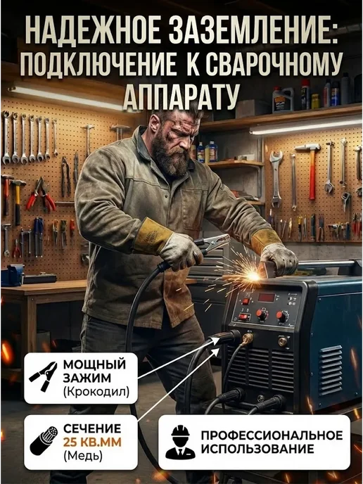 РЕСАНТА Кабель с клеммой заземления 25 кв.мм, черный, фото 6
