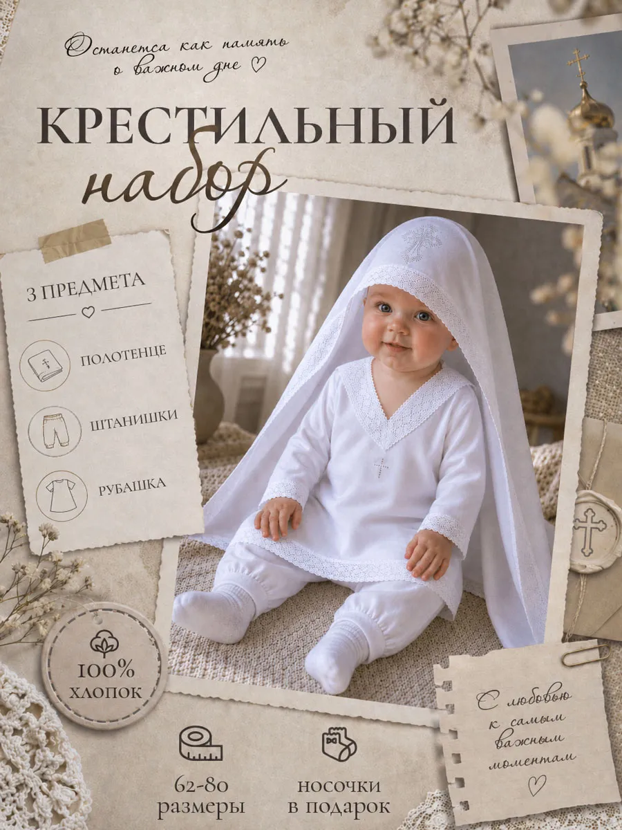 Крестильный набор одежда для новорожденных комплект