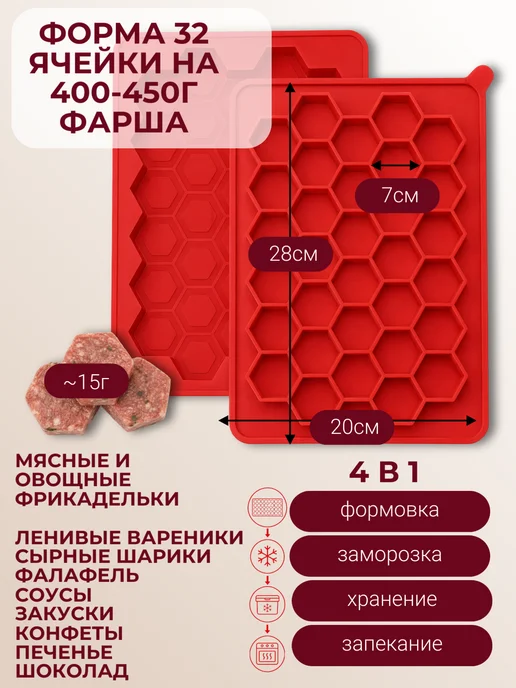 Sweetingridients Форма для котлет, фрикаделек, сосисок силиконовая 3шт, 3 шт, фото 3