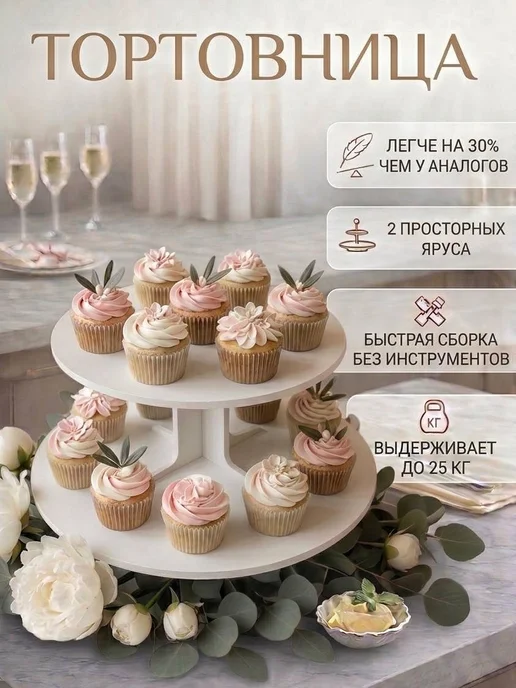 3TLab Тортовница подставка для торта 4 яруса, белый, в упаковке 1,6 кг