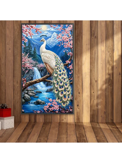 Панно с алмазной мозаикой Павлиний 40x70см для декора, 40x70 см, фото 2