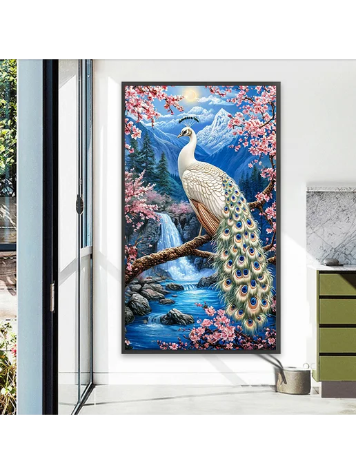 Панно с алмазной мозаикой Павлиний 40x70см для декора, 40x70 см, фото 3