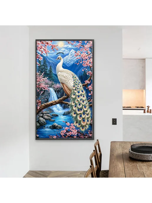Панно с алмазной мозаикой Павлиний 40x70см для декора, 40x70 см, фото 4