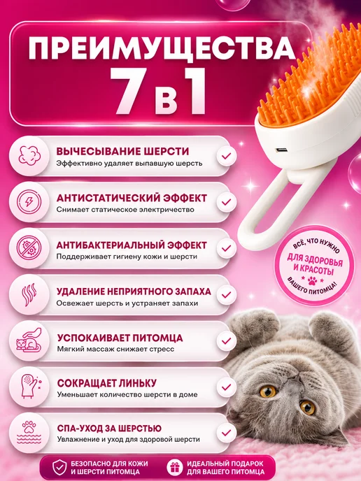 Бытовуха Паровая щетка для кошек и собак, зеленый, фото 2