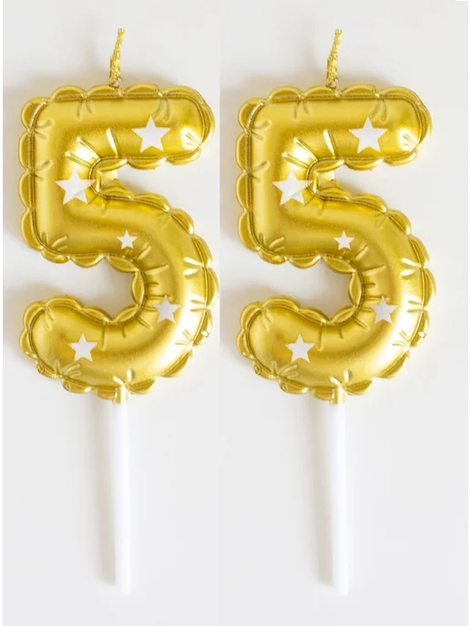 LutikHome Свечи для торта 55 лет цифры, золотистые звезды, золотой, фото 2