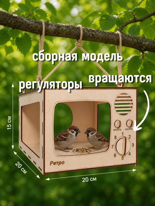 Кормушка для птиц Ретро телевизор, бежевый, фото 2