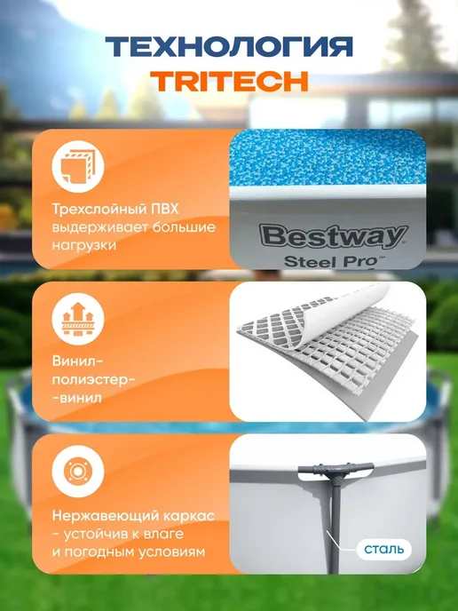 Bestway Большой бассейн каркасный 366х100 с фильтром насосом 56260, 366x100, фото 5