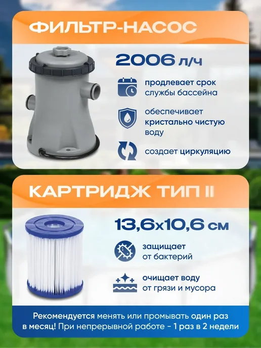 Bestway Большой бассейн каркасный 366х100 с фильтром насосом 56260, 366x100, фото 7