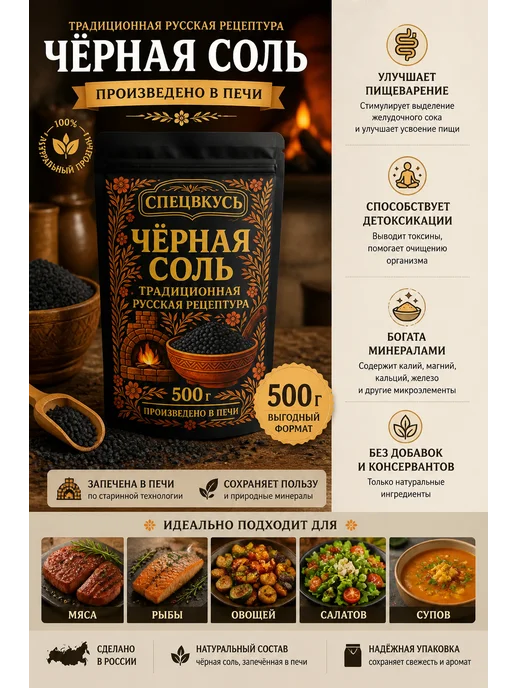 Спецвкусъ Черная соль пищевая 150 г, 500 г, фото 2