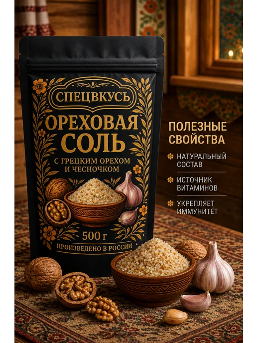 Спецвкусъ Соль ореховая чесночная пищевая вкусная специя 150 г, 500 г
