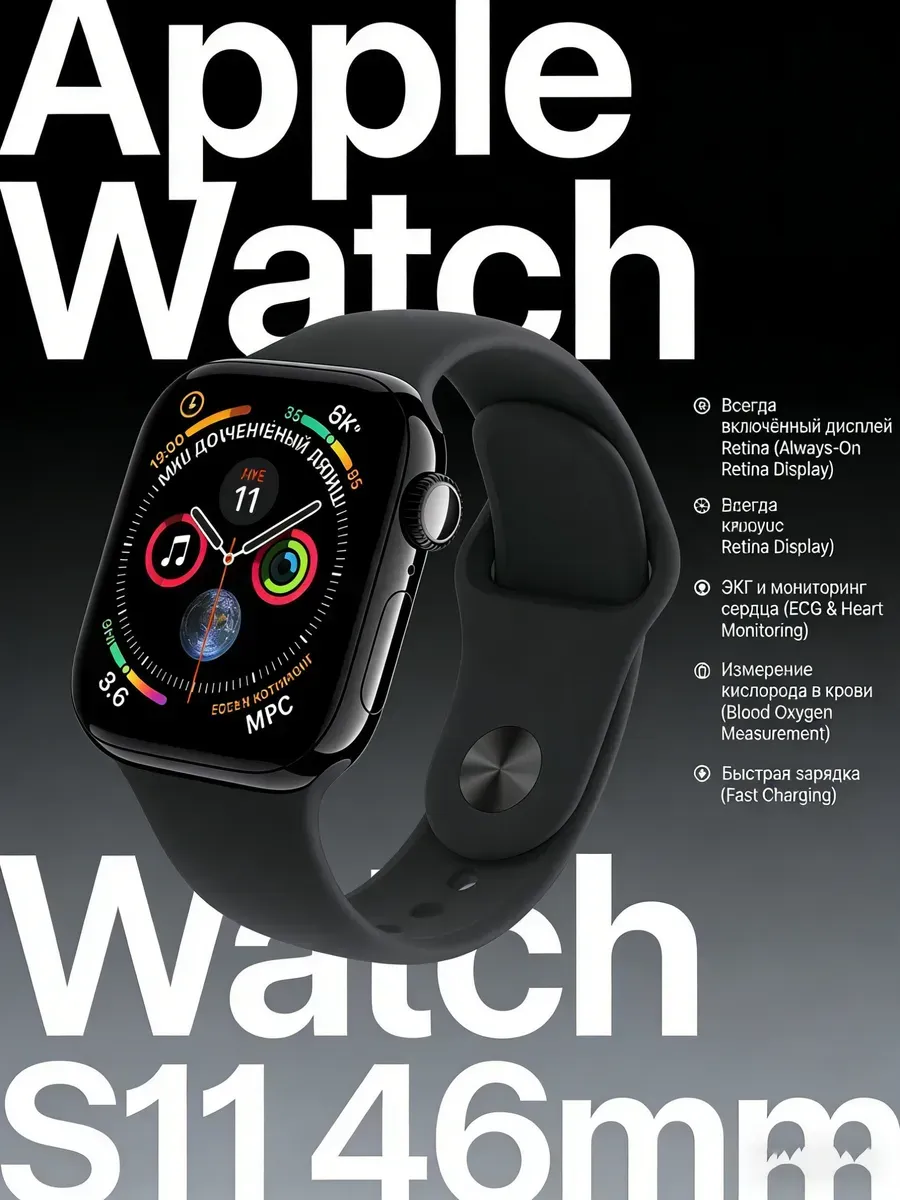 Watch S11 46mm чёрный смарт часы новинка 2025 Apple 1006604610 купить в интернет‑магазине Wildberries