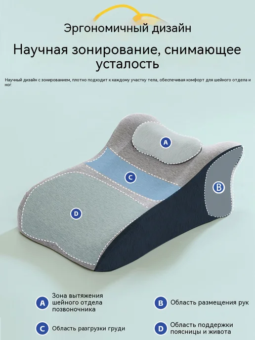 Ортопедическая клиновидная подушка для сна при болезни ГЭРБ, синий, фото 6