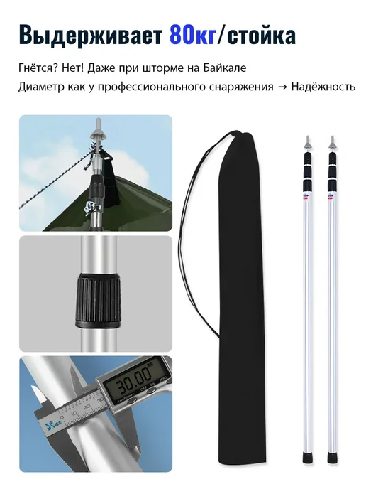 Стойки для палатки и тента телескопические Серебро 2,3 м, 2,3 м, фото 4