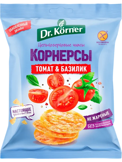 Чипсы рисово-кукурузные DR KORNER с томатом и базиликом, вариант