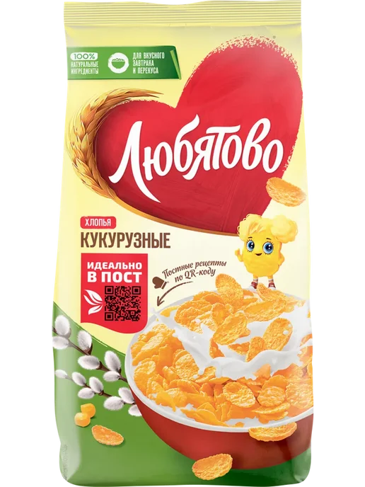 Хлопья кукурузные ЛЮБЯТОВО, 300г, 300 г