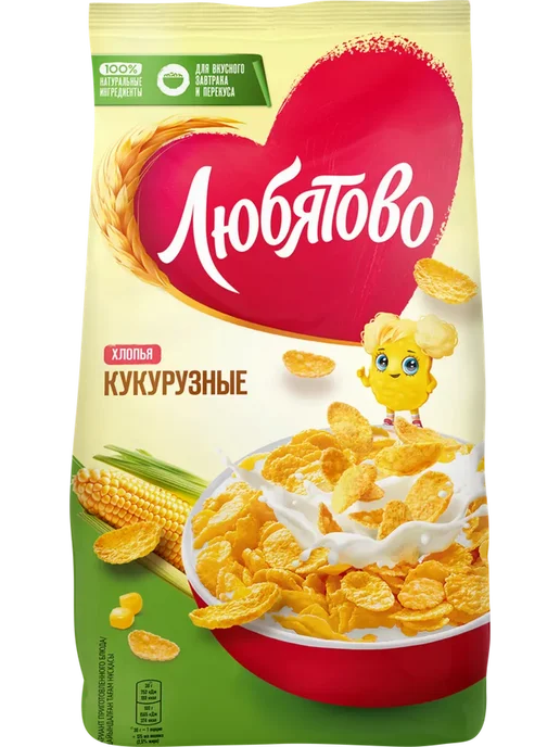 Хлопья кукурузные ЛЮБЯТОВО, 300г, 300 г, фото 2