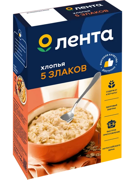 Хлопья мультизлаковые ЛЕНТА 5 злаков, 500г, 500 г, фото 2