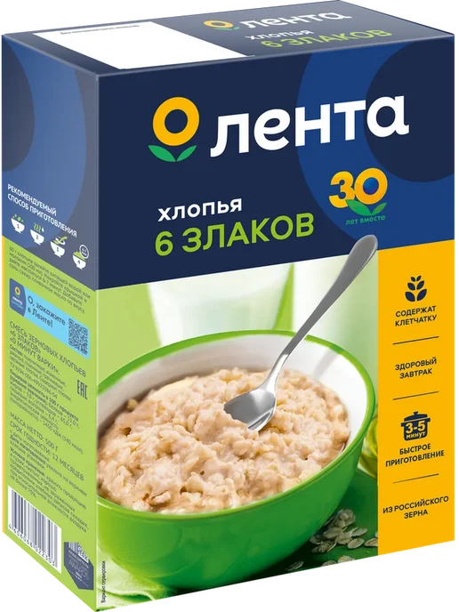 Хлопья мультизлаковые ЛЕНТА 6 злаков, 500г, 500 г, фото 2