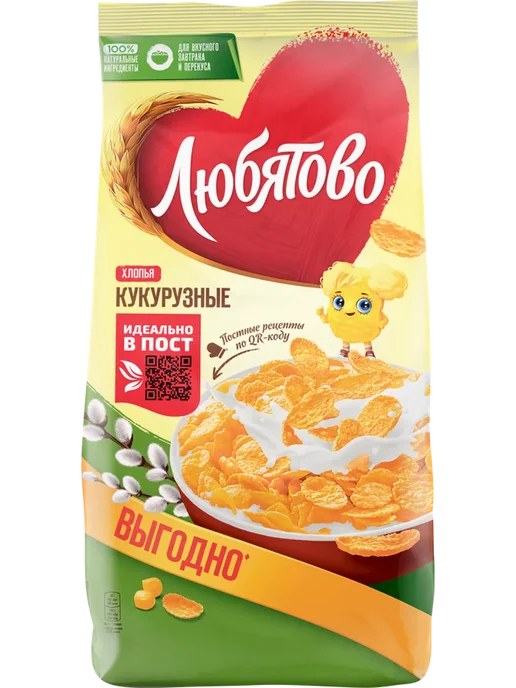 Хлопья кукурузные ЛЮБЯТОВО, 600г, 600 г, фото 3