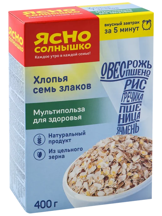 Хлопья ЯСНО СОЛНЫШКО 7 злаков, 400г, 400 г, фото 2