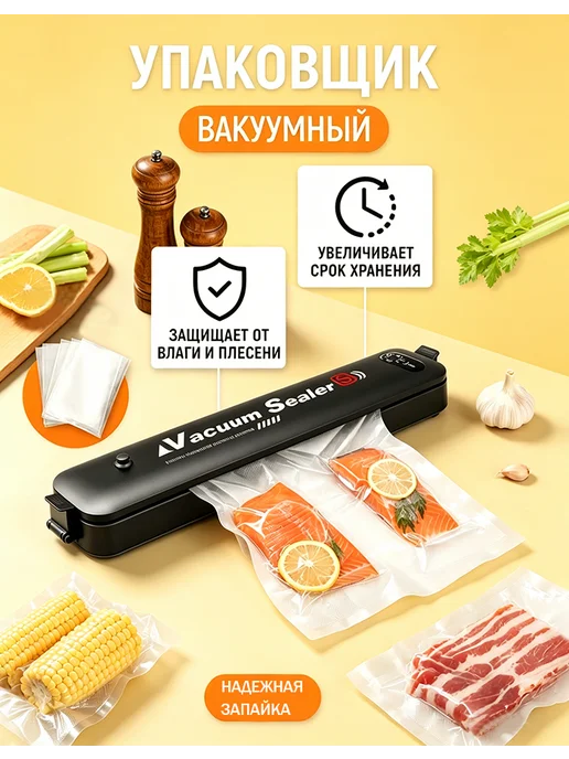 Вакууматор для продуктов с пакетами и запайкой, черный