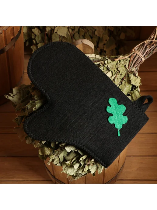 Рукавица для бани "Дубовый лист", черный, фото 5