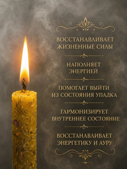ПЕЧАТЬ ДРЕВНИХ Свеча ритуальная «Энергия жизни и здоровья», желтый, фото 2