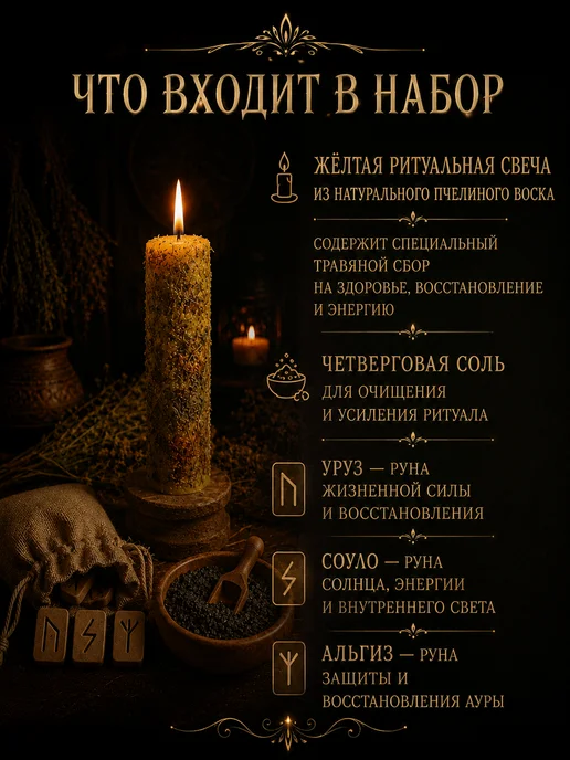 ПЕЧАТЬ ДРЕВНИХ Свеча ритуальная «Энергия жизни и здоровья», желтый, фото 4