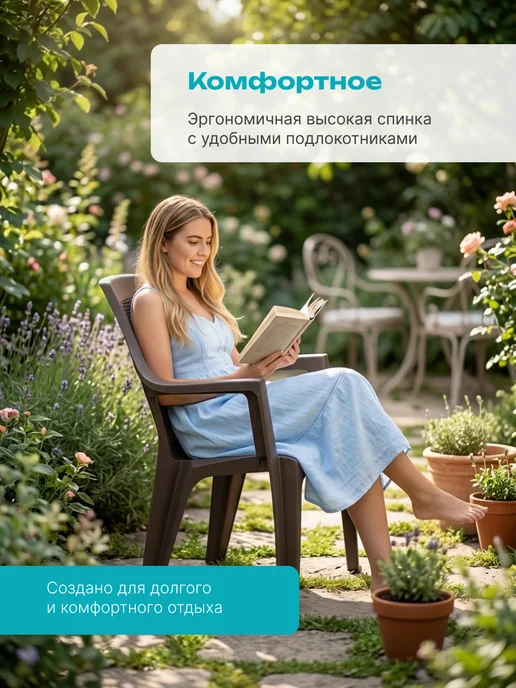 Zalger Garden Кресло садовое пластиковое для дачи Элит, коричневый, фото 2