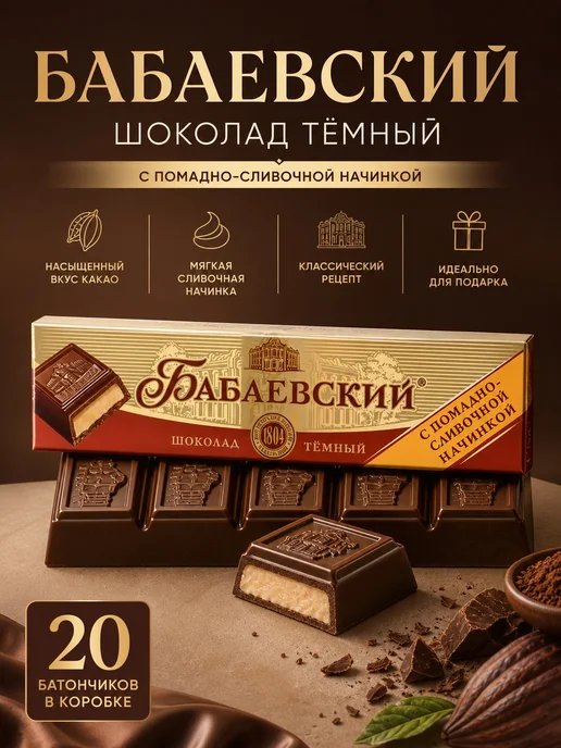 Бабаевский батончик помадно-сливочный 50 гр, 20 шт, 50 г, 20 шт, фото 2