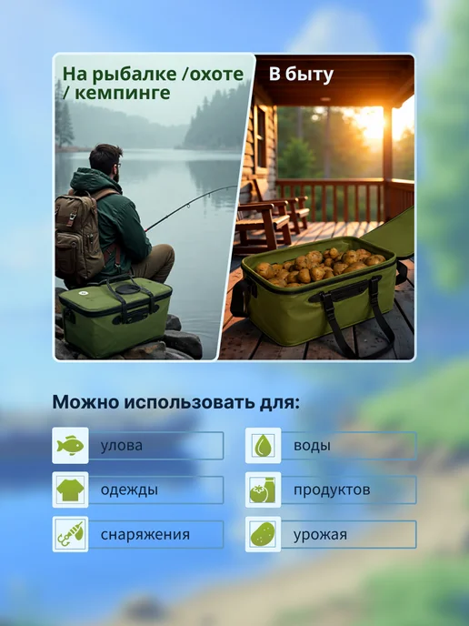 CampZone Сумка рыболовная, герметичная 55 см, зеленый, фото 7