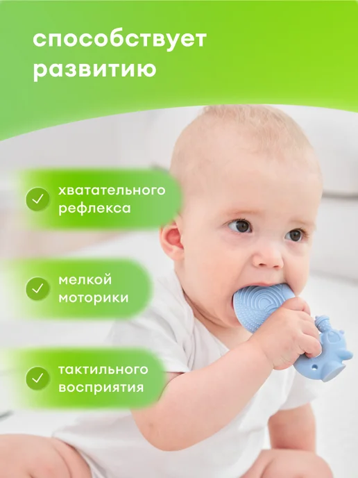 Mombella Силиконовый прорезыватель грызунок для зубов Белка, 3+ мес, голубой, фото 4