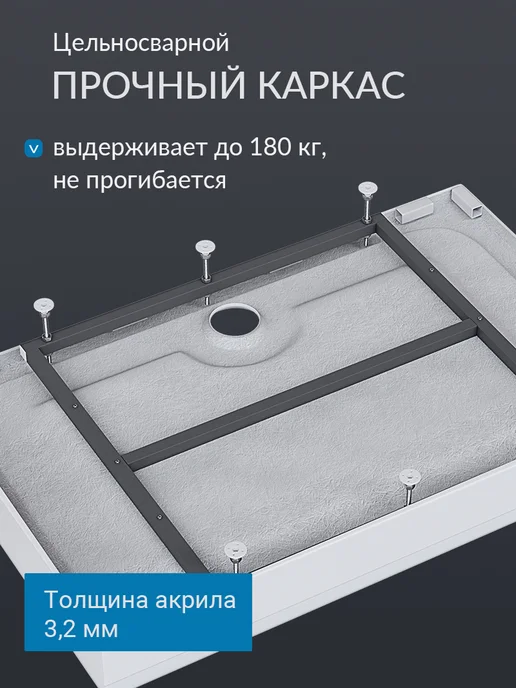 Aquatek Поддон для душа 100x80 с каркасом, экраном и сифоном, 100x80, фото 4