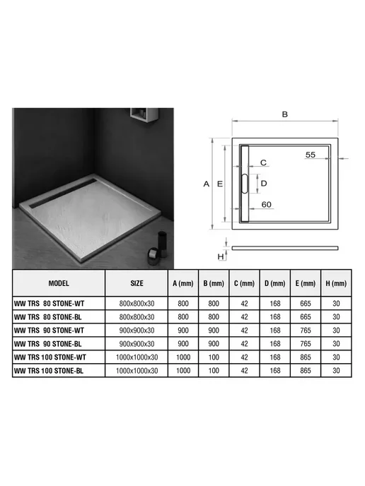 WeltWasser Поддон для душа WW TRS 80 STONE-BL, черный, фото 4